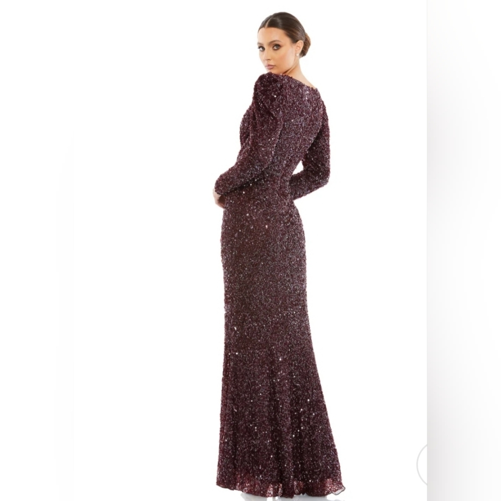 MAC DUGGAL 5510 Sequined Surplice Longsleeve Gown Mahogany Sz 8 NWT - Picture 2 of 10